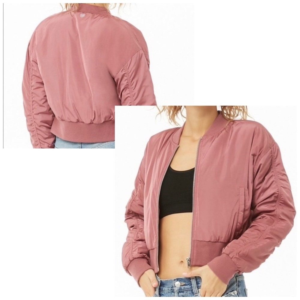 Forever 21 Ruched Sleeve Crop Bomber Jacket